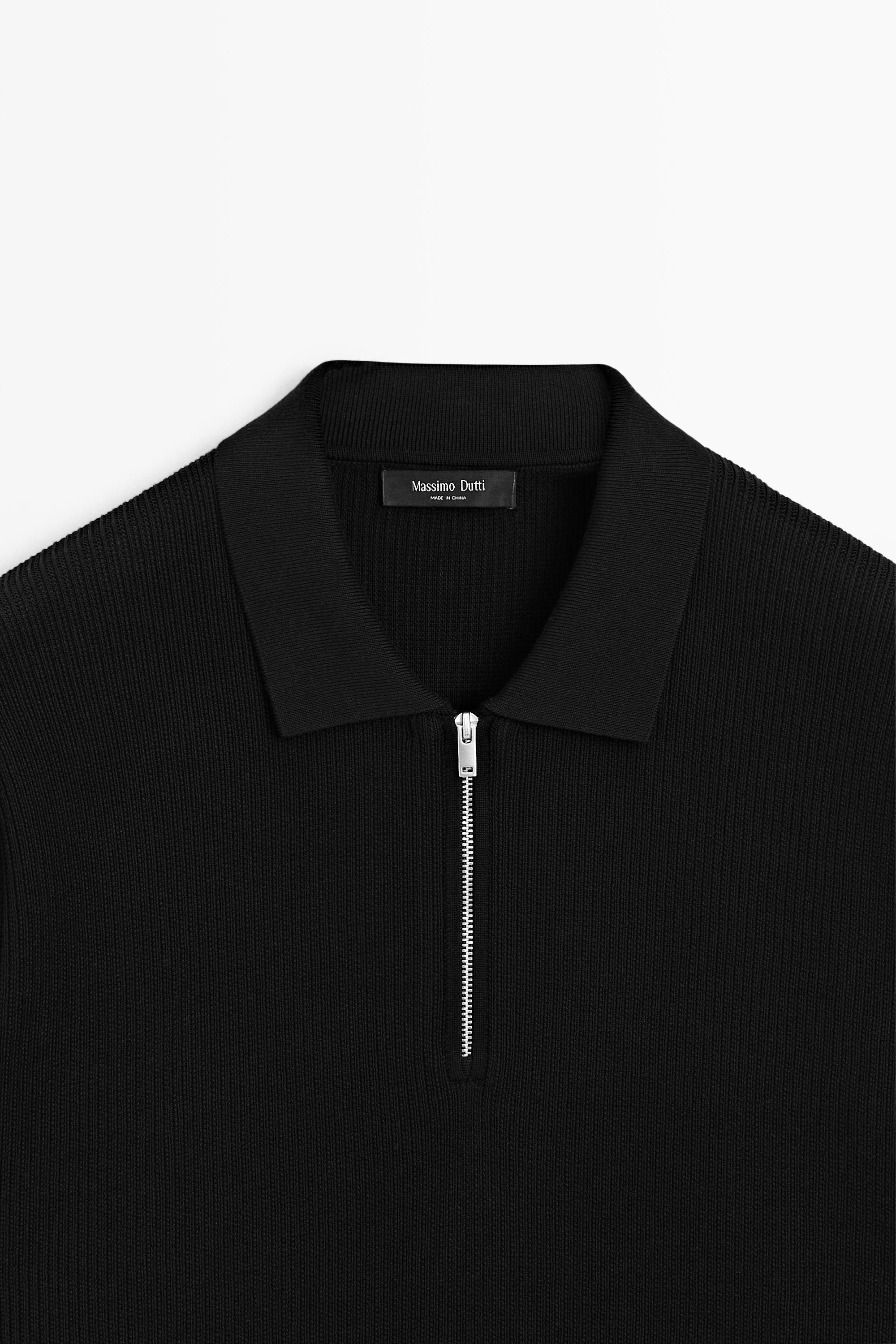 Knit polo sweater with quarter-zip collar